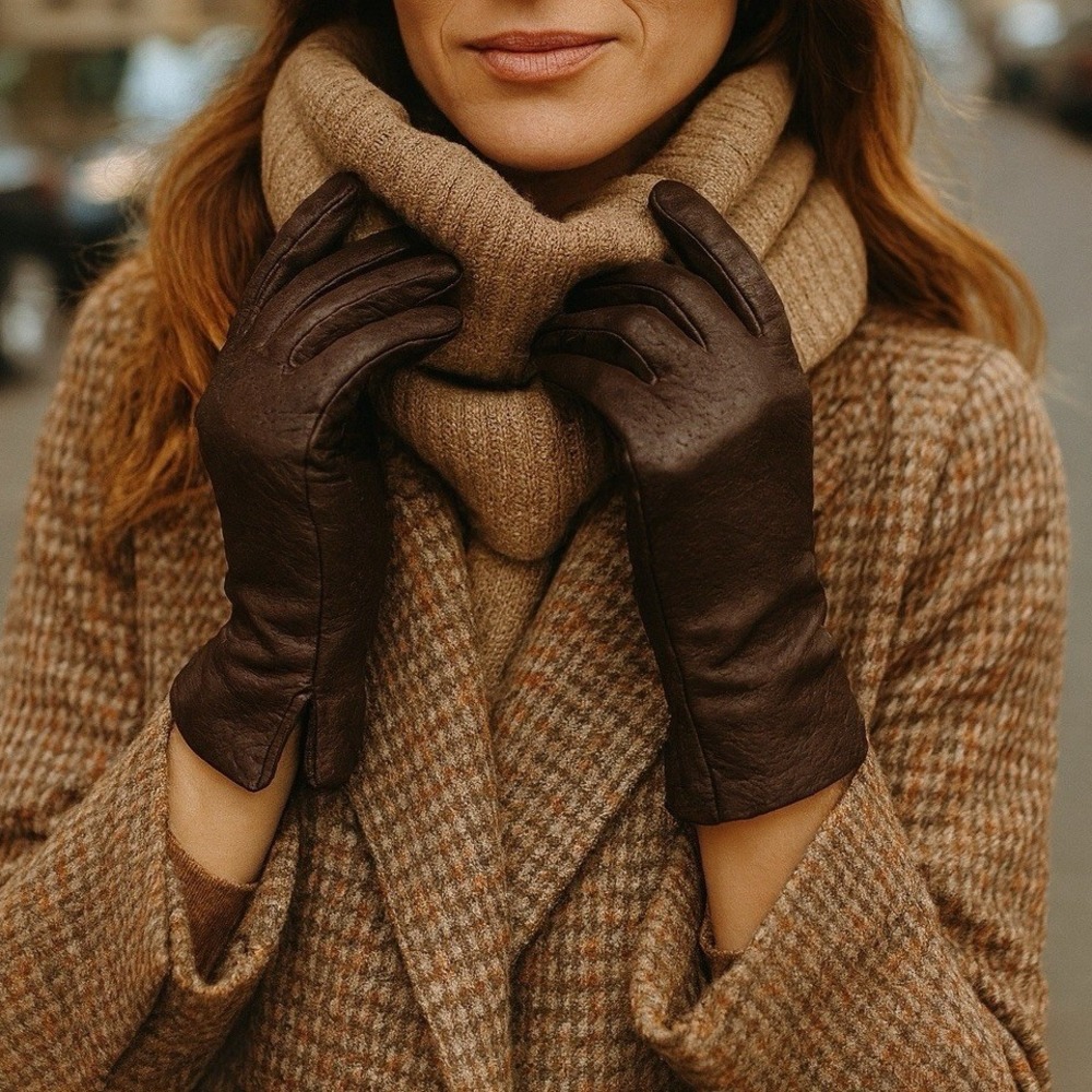Vintage Women's Leather Gloves Brown Lined